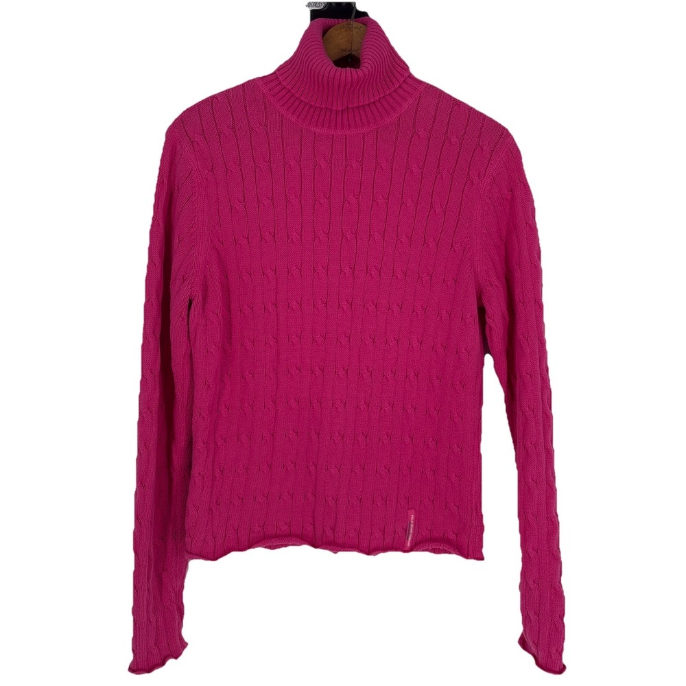 Vintage Polo Jeans Co Womens Cableknit Turtleneck Sweater Size XL Pink Preppy‎